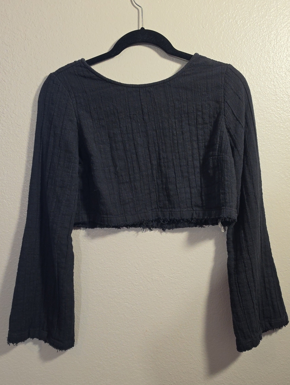 Free People Sexy Black Cropped Long-Sleeve Top, Medium